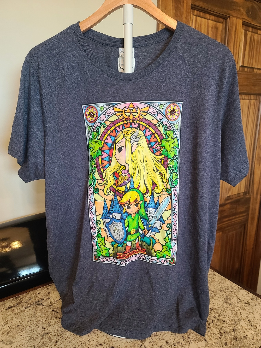 Port and Company Navy Heather Short-Sleeve Tee with Colorful Fantasy Print